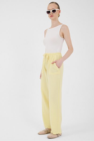 Rays Butter Yellow Linen Look 100% Cotton Pocket Wide Leg Trousers 8054A