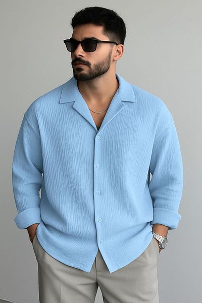 bb butik basic Men's Ironing Unwilling Oversize Wrinkle Shirt D4588