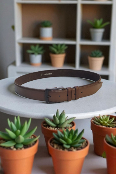 PAPATAY 3864 - 3 cm Old Money Stitched Faux Leather Brown Men's Belt