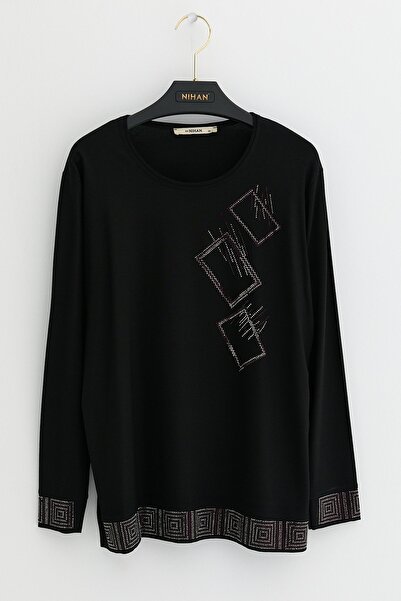 Nihan Büyük Beden Penye Bluz Siyah