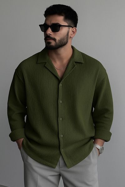bb butik basic Men's Ironing Unwilling Oversize Wrinkle Shirt D4588
