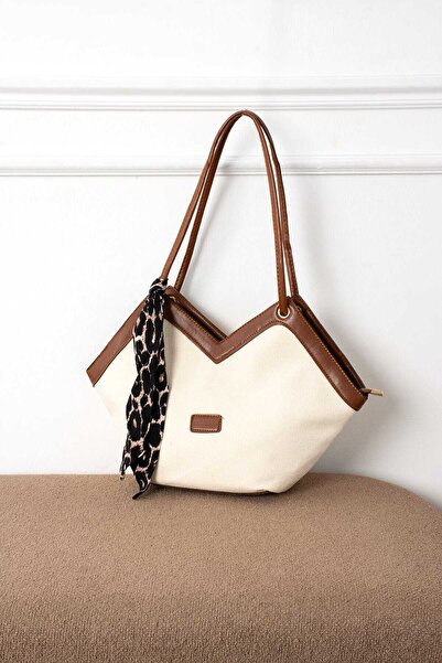 Zealous Geantă de umăr cu fermoar din paie pentru femei, cu detaliu de eșarfă leopard