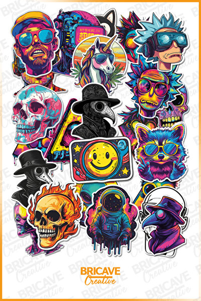 Bricave Neon Cyberpunk Karakter PVC Sticker Seti 2 Sayfa Laptop Telefon Journ...