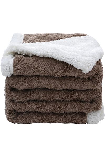UIQ Fur blanket for bed or sofa, warm, fleece material, 150 x 200 cm, Brown
