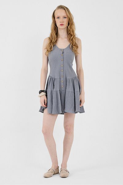 Rays Gray Button Strap Floor Skirt Mini Dress 8042A