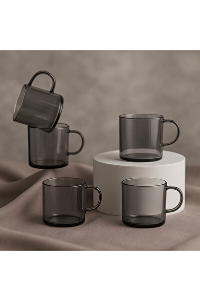 Elta Collection مجموعة من 6 أكواب قهوة زجاجية مدخنة - مقاومة للحرارة، تصميم بسيط، 120 سم مكعب