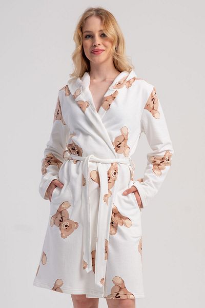 VİENETTA Cotton Women's Hooded Long Sleeve Short Dressing Gown, 502169