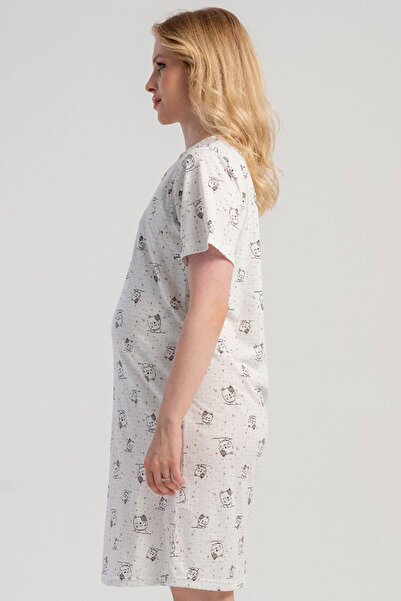 VİENETTA Cotton Women's Zippered Short Sleeve Maternity Nightgown, 506019