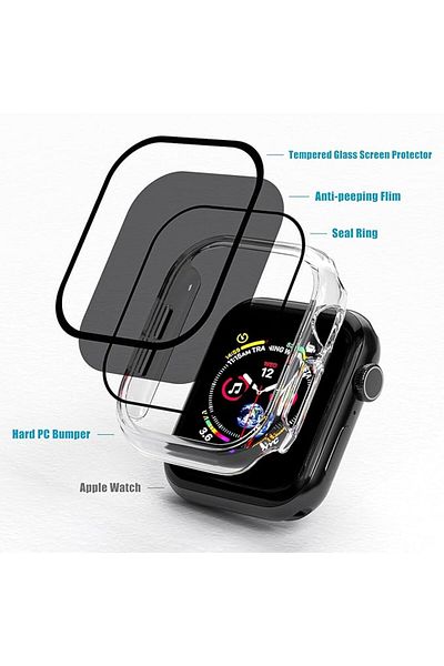 REDz Accessories Privacy Case for Apple Watch, Hard Bumper, Glass Cover, Transparent - 46mm Series 10