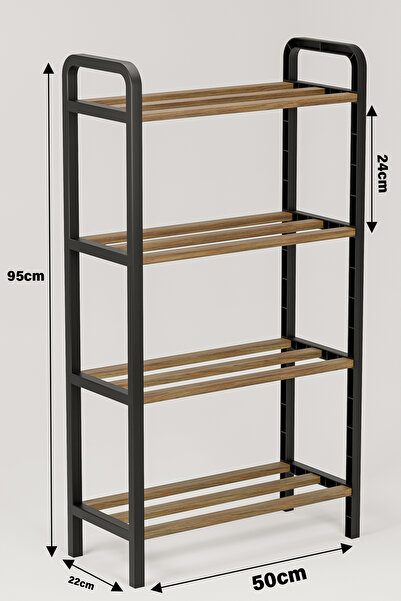 Çavdar Group Three 4 Katlı Ahşap Ayakkabılık 50 Cm Ahşap Çubuklu 4 Bölmeli Eko Raf Ünitesi Düzenleyici