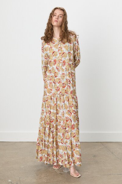 Nihan Çok Katlı Empirme Elbise Hardal