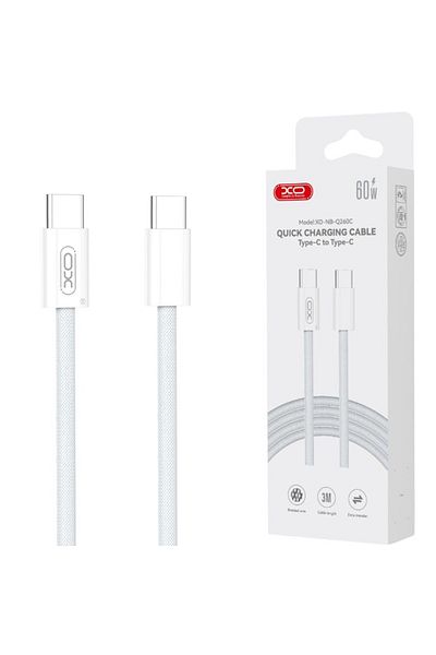 REDz Accessories XO-Q260C Cable, Type-C to Type-C, 3M, for iPhone 15/16 and Android, Data Transfer, Fast 60W, White