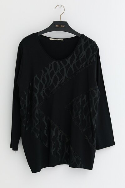Nihan Büyük Beden Penye Bluz Siyah