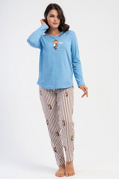 VİENETTA Women's Cotton Long Sleeve Pajama Set, 503073