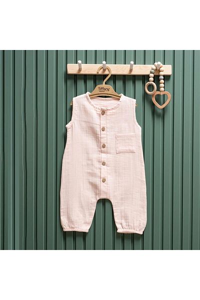 Tiffany Baby Baby Muslin Theme Long Undershirt Jumpsuit Salmon 26024
