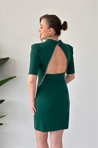 MaziButik Back Chain Crepe Dress Emerald