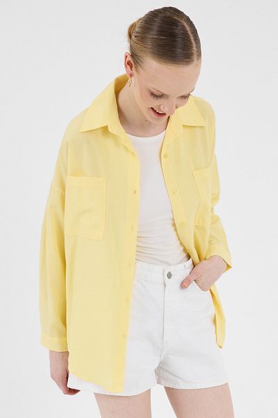 Rays Butter Yellow Double Pocket Oversize Long Basic Shirt Tcr 6256A