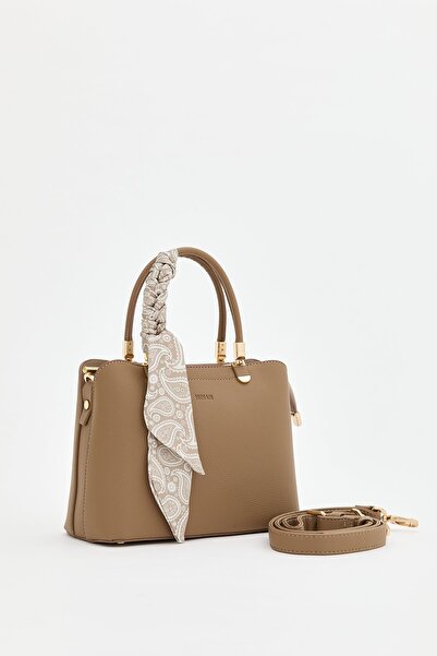 Nihan Fularlı Tote Çanta Vizon