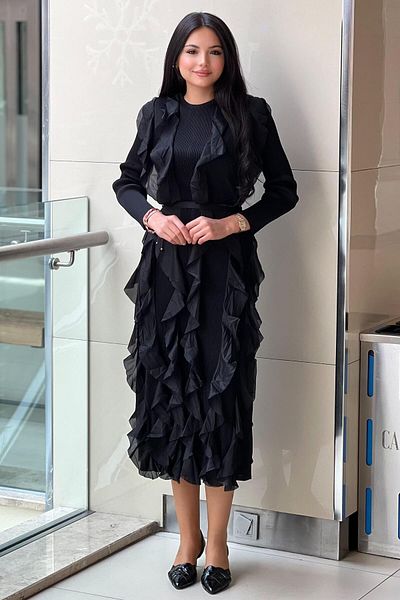 Mahal Accordion Dress with Ruffles on the Front and Back