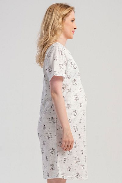 VİENETTA Cotton Women's Zippered Short Sleeve Maternity Nightgown, 506019