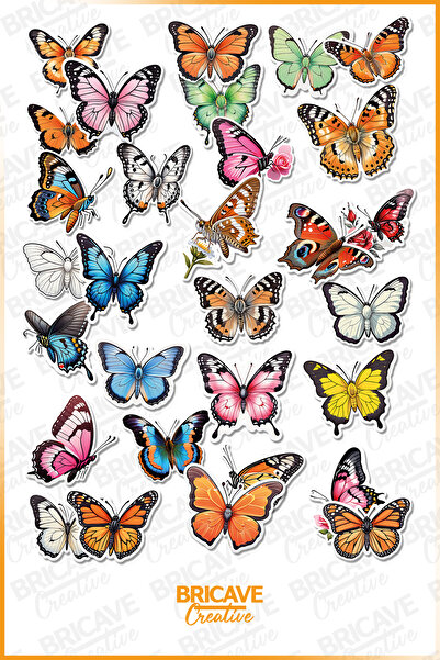 Bricave Renkli Kelebek Desen PVC Sticker Seti 2 Sayfa Laptop Telefon Journal ...
