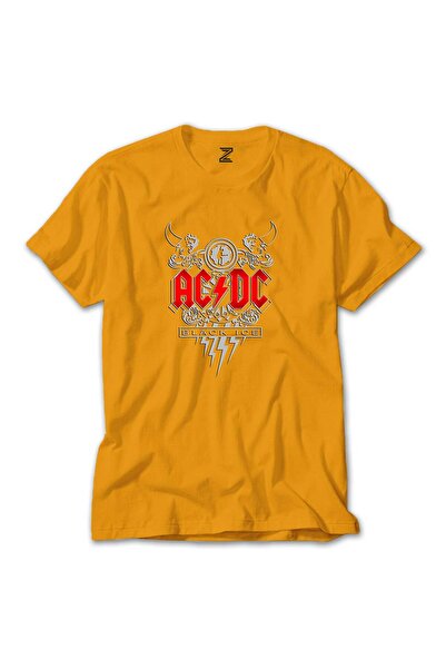 Generic Brand تي شيرت ملون بتصميم AC DC Black Ice باللون الأصفر مقاس XL