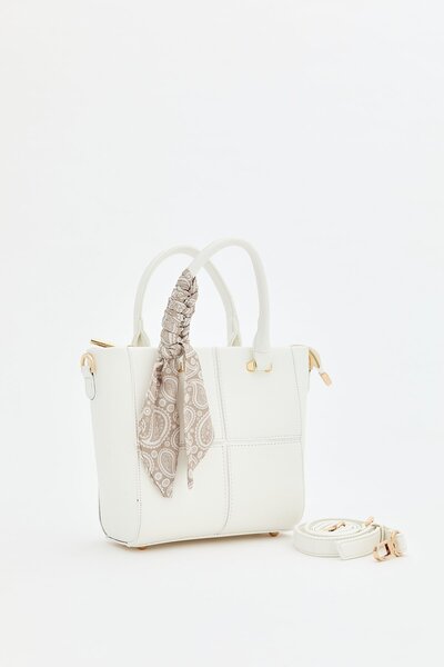 Nihan Fular Aksesuarlı Tote Çanta Beyaz