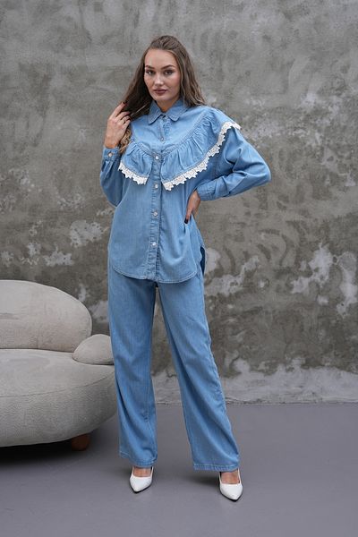 Marvella By Rasha Denim Blossom Ruffle Set