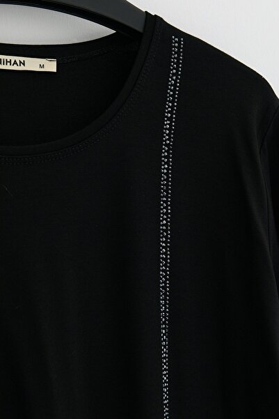Nihan Büyük Beden Penye Bluz Siyah