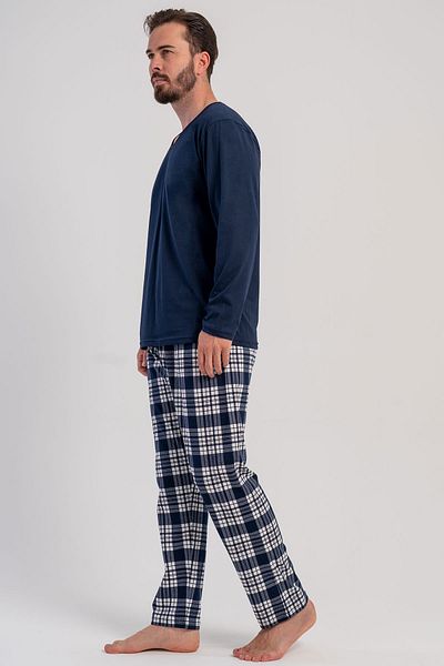 VİENETTA Cotton Men's Plus Size V-Neck Long Sleeve Pajamas Suit, 503174