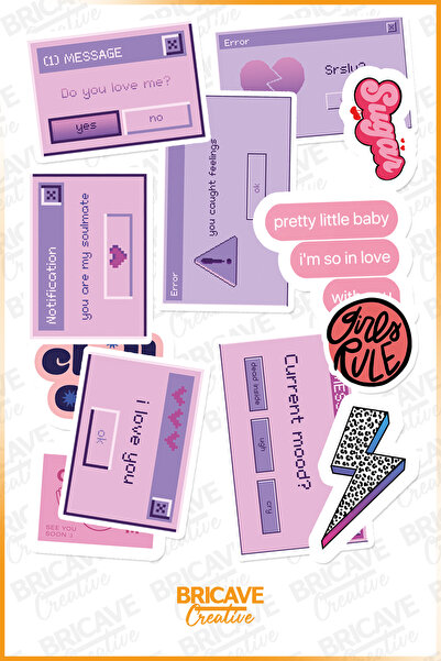 Bricave Retro Windows Popup PVC Sticker Seti 2 Sayfa Laptop Telefon Journal M...