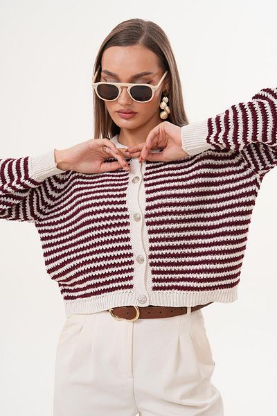 ŞİMAL Women's Stripe Patterned Metal Buttoned Knitwear Knitted Cardigan 255210 -