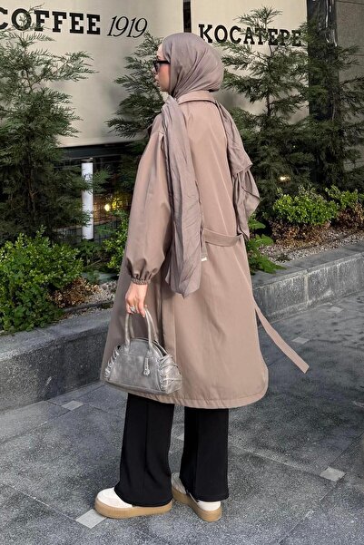 lamelif Trench Coat with Elastic Sleeves Army Green