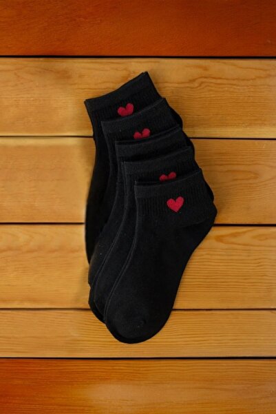 Hitit Socks Дамски 8 чифта памучни къси чорапи с сърцевиден мотив за ежедневна употреба, черни