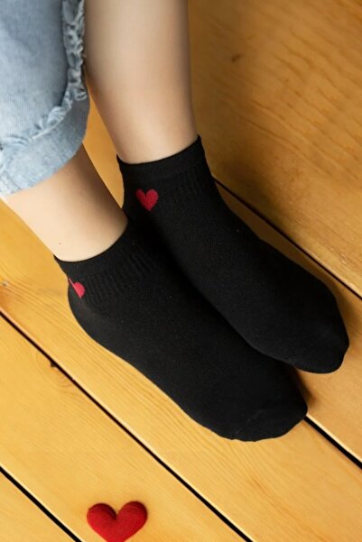 Hitit Socks Дамски 8 чифта памучни къси чорапи с сърцевиден мотив за ежедневна употреба, черни