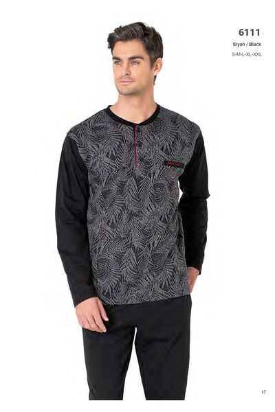 Pierre Cardin Men's Long Sleeve Three Button Jacquard Boxed Pajama Set