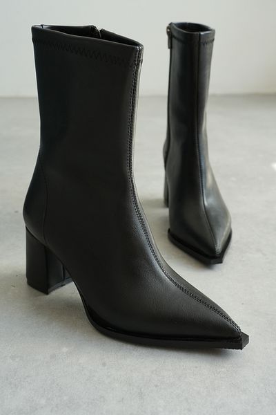 CİMİLİ SHOES Women's Heeled Boots Pointed Toe Side Zipper Thick Heel
