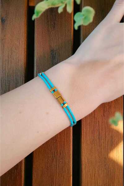 Atölye Olcay Eser سوار بسيط من الحجر الطبيعي الهيماتيت وخرز الزجاج الفيروزي