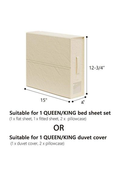 COOYA Foldable Bed Sheet Set Organizer 6 Pack,Labels & Handles,for Bedding Clothes Blankets,Beige