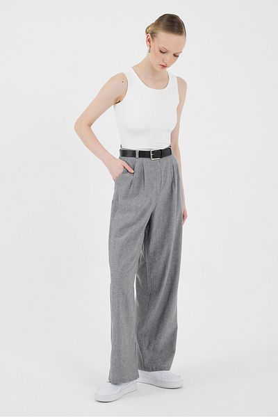 Rays Gray Pleat Detailed Wide Leg/Palazzo Pants 4757A