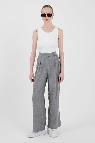 Rays Gray High Waist Velcro Closure Detailed Cotton Palazzo Pants 8062A