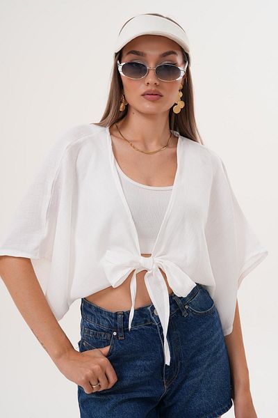 ŞİMAL Women's Front Tie Muslin Bolero 250000   -