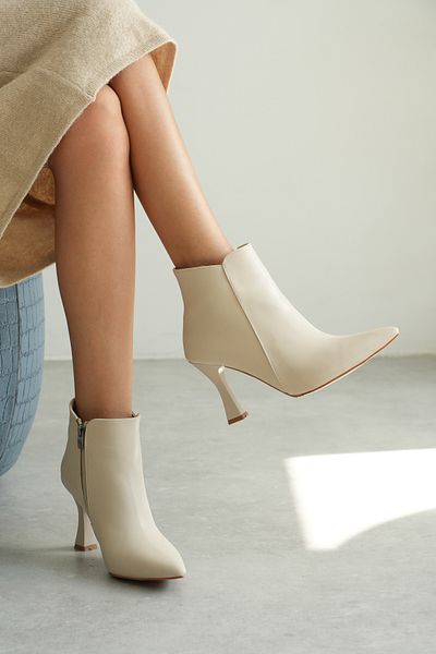 CİMİLİ SHOES Women's Heeled Boots&Bootie Pointed Toe Goblet Heel Side Zipper Tisa