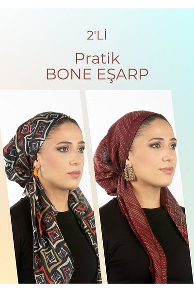 safura 2 Pack Practical Bonnet Scarf - Geometric Patterns