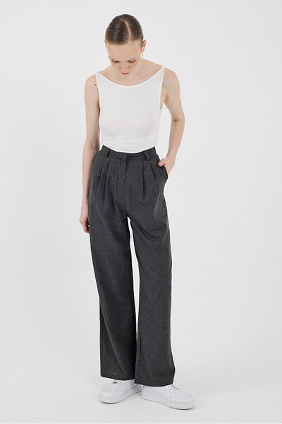 Rays Anthracite Pleat Detailed Wide Leg/Palazzo Pants 4757A