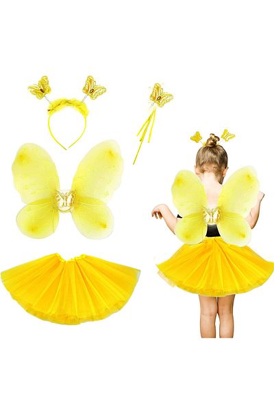 URZ GRUP Yellow Butterfly Costume Kids 4 Piece Set