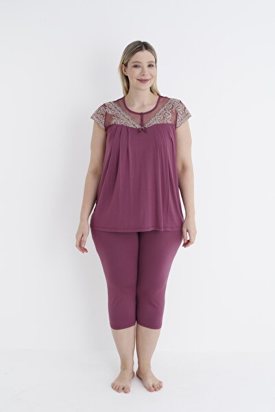 Cotpark Women's Plus Size Viscose Elastane Fabric Short Sleeve Capri Suit 14533