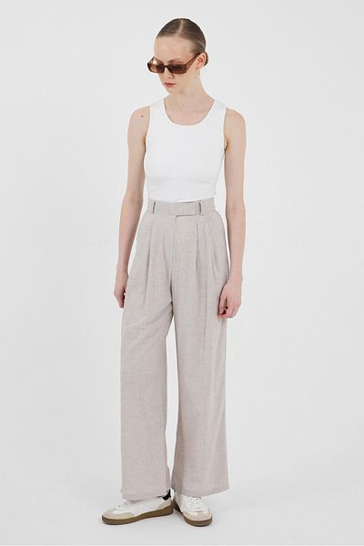 Rays Beige High Waist Velcro Closure Detailed Cotton Palazzo Pants 8062A