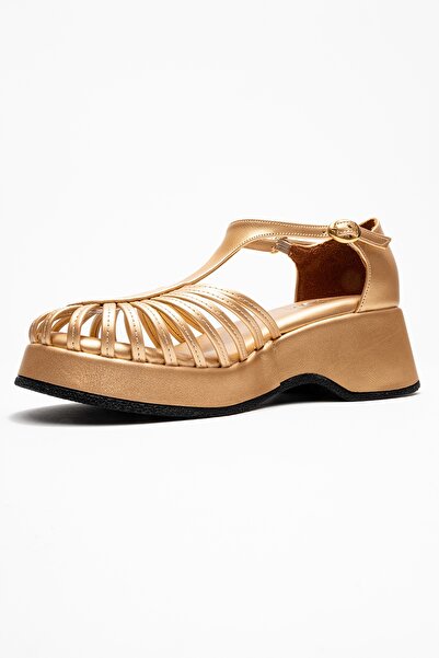 LuviShoes Aniel Gold Women's Wedge Heeled Sandals