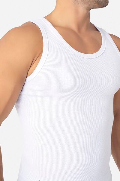 Arma Yıldız Men's White Ribbed Undershirt Cotton Lycra Camisole Halter Neck Slim Fit Undershirt